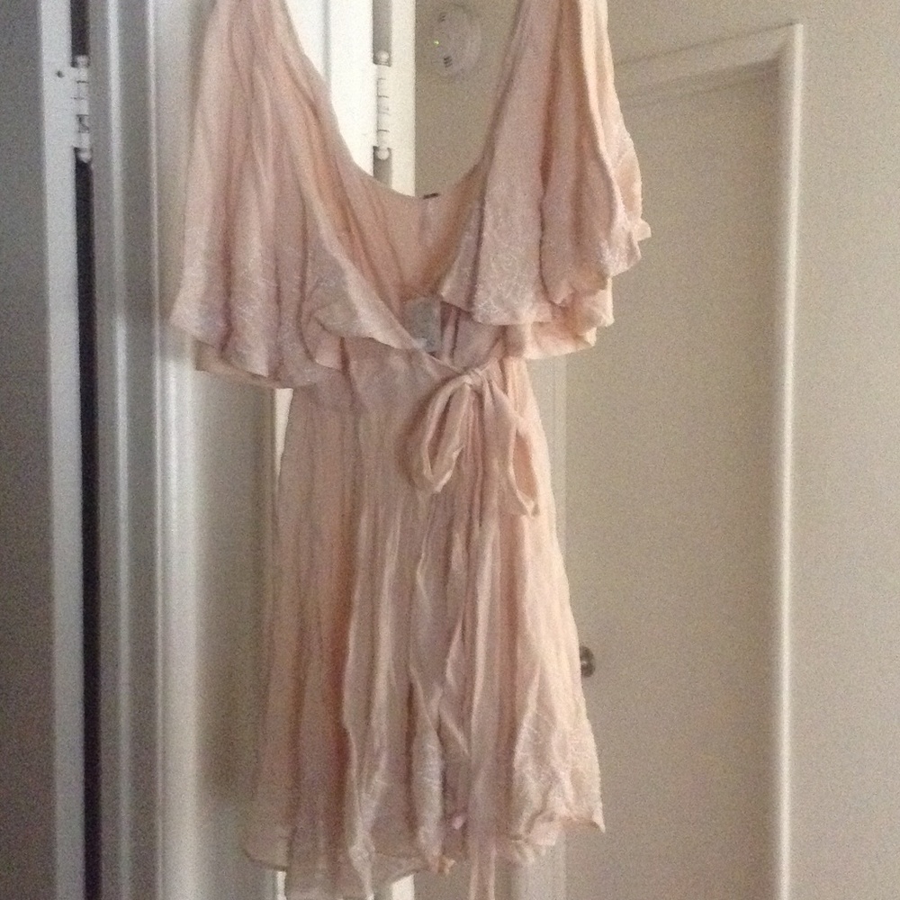Free people peach whimsical beaded wrap dress